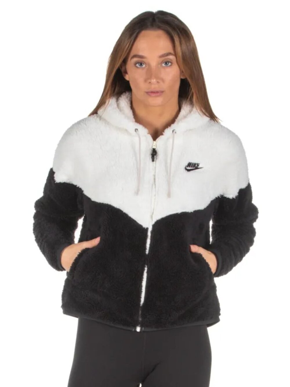 Nike Sportswear Women's White Black Full-Zip Windrunner Sherpa Jacket Size S